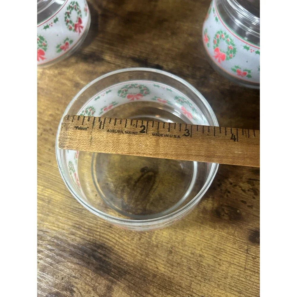 3 Indiana Glass Christmas Gift Jar Candy Nut Clear Glass Lid Wreath Holly Berry